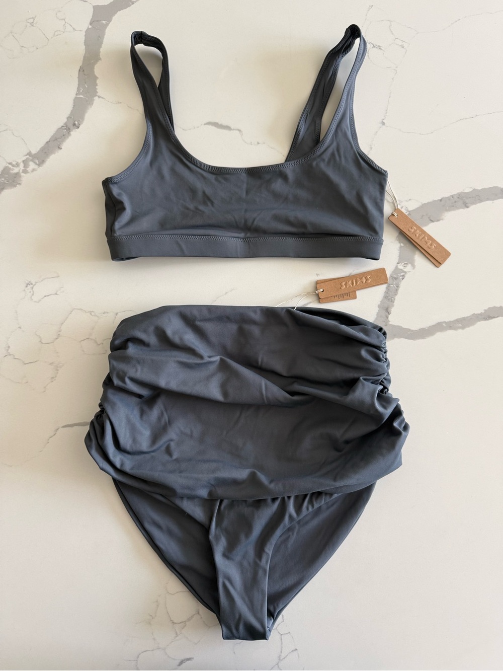 NWT - SKIMS Charcoal Gray Ruched High-Waist Bikini Set